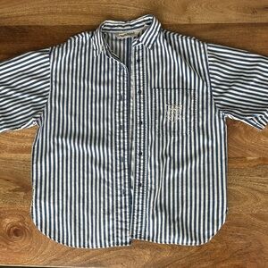 Diane Von Furstenberg Blue and White Striped Button-Up Shirt